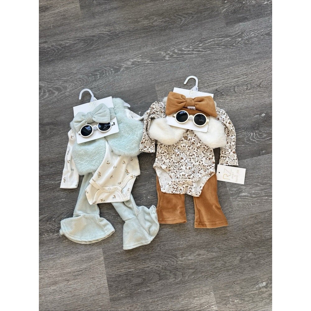 Rachel Zoe NEW Baby Girls 5 Piece Pant Top Sunglass Hair Bow Size 3/6 M Set Of 2